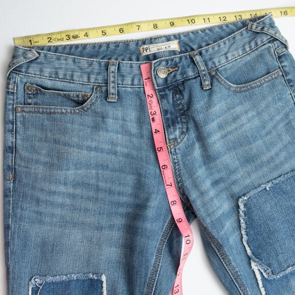 Free People Patched Jean Skinny Mid Rise Denim Patchwork Blue Size 28 - Picture 5 of 6